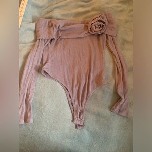 Brown Mauve Fashion Nova Off The Shoulder Rosette Bodysuit Soft Knit